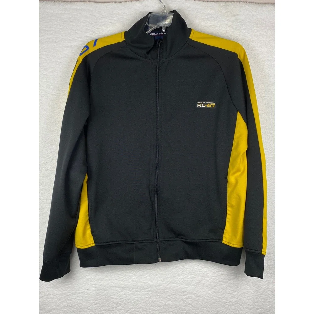 Polo‎ Sport Ralph Lauren RL-67 Track Jacket Mens XL Black Yellow Vintage 90s Zip